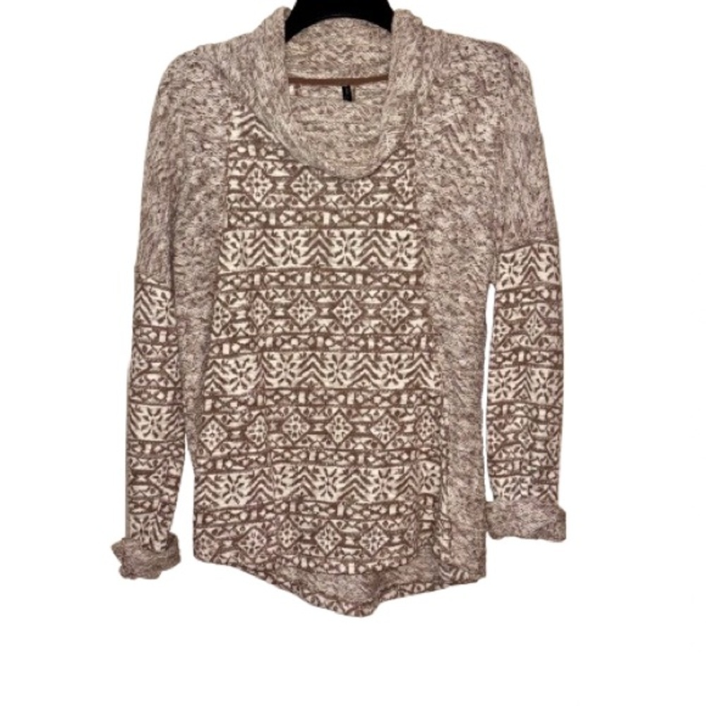 North River Womens Jacquard French Terry Cowl Neck Long Sleeve Shirt Sz L